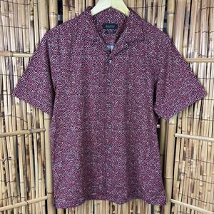 BUGATCHI OoohCotton Tech Men's SS Shirt 8 Way Stretch Button Navy Coral Medium